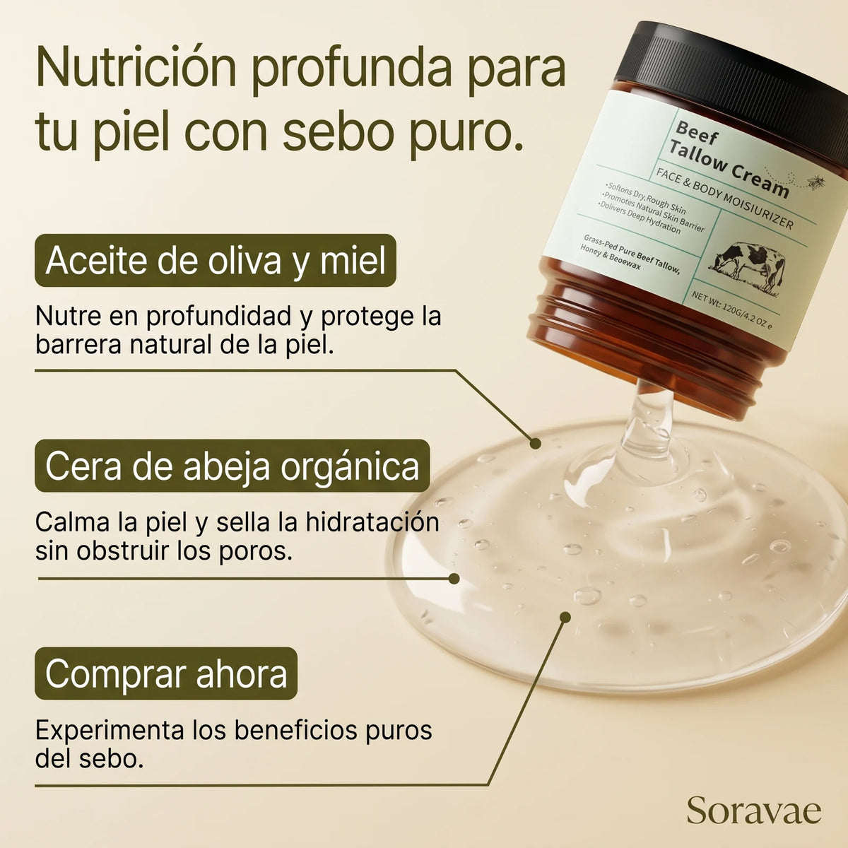 Crema Hidratante Facial y Corporal de Sebo de Res — 4