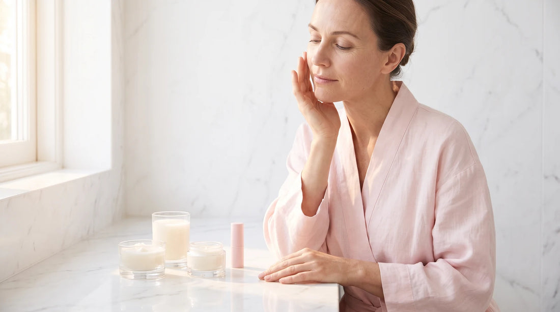 Rostro femenino cuidado con luz natural en un baño luminoso reflejando what is acne y salud cutánea