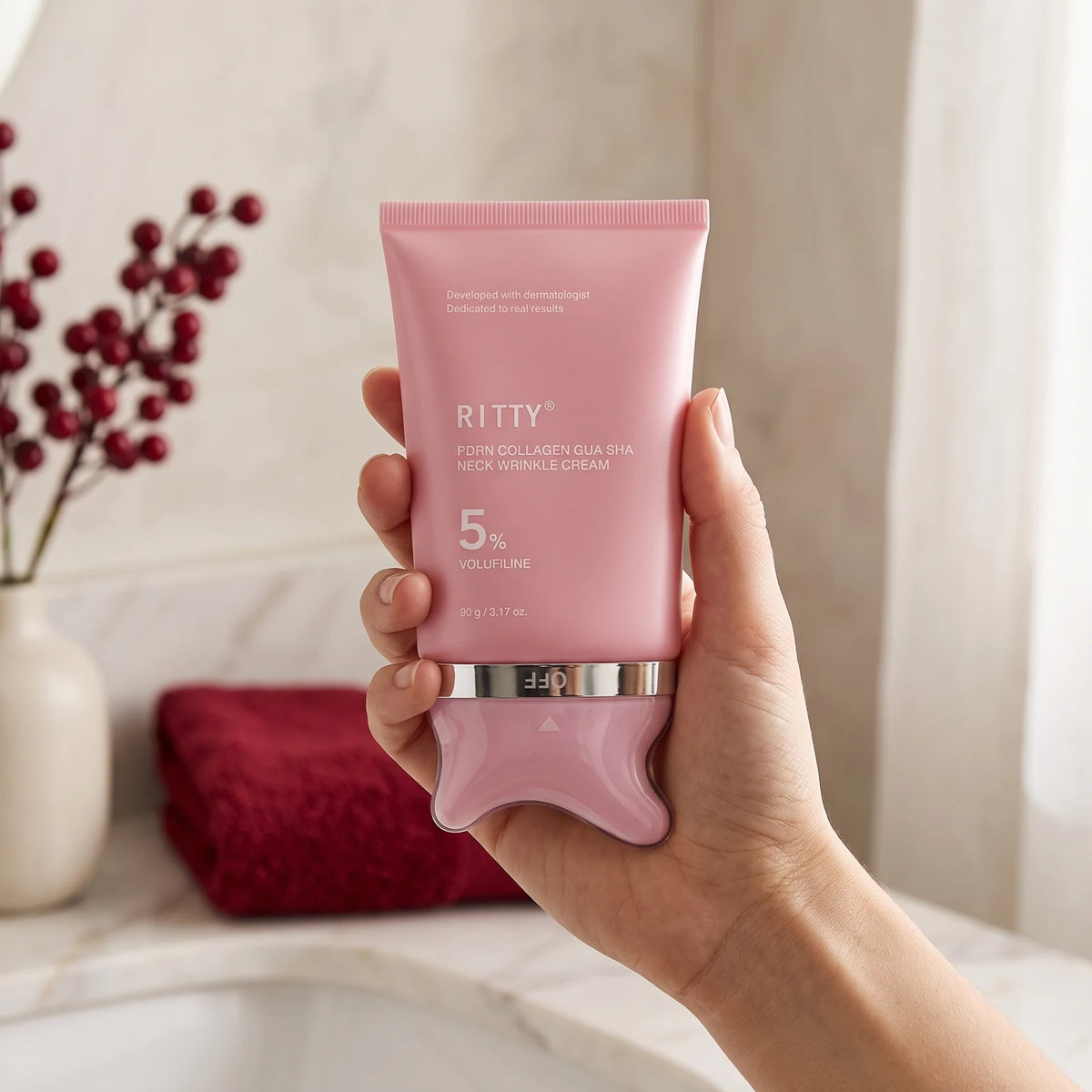 Crema Reafirmante de Cuello y Mandíbula con Cabezal Gua Sha, estilo de vida 1