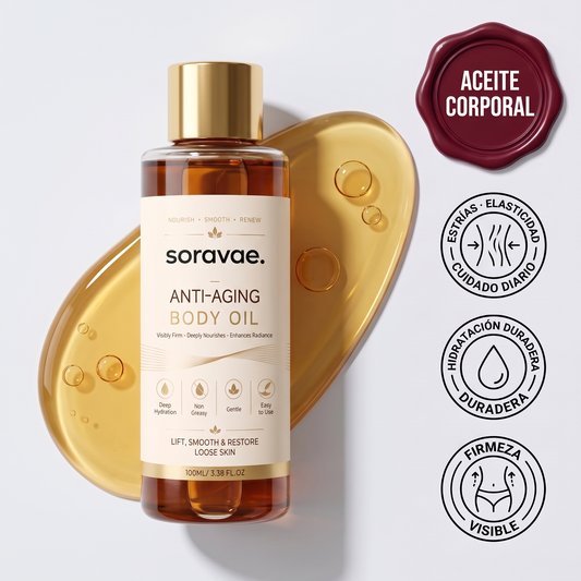 Aceite Corporal Antiedad de Soravae, frasco de 100 ml