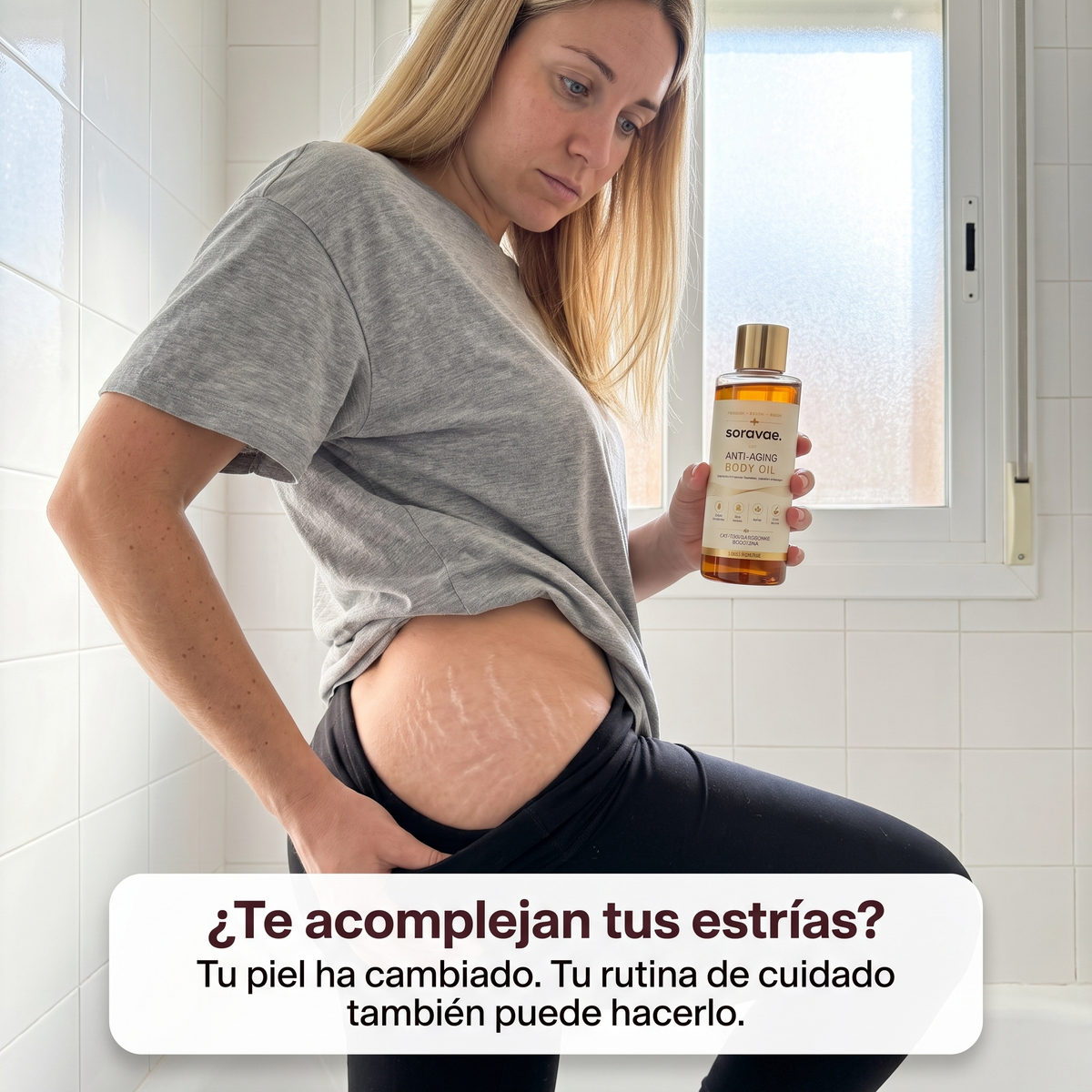 ¿Te acomplejan tus estrías? Aceite Corporal Antiedad de Soravae